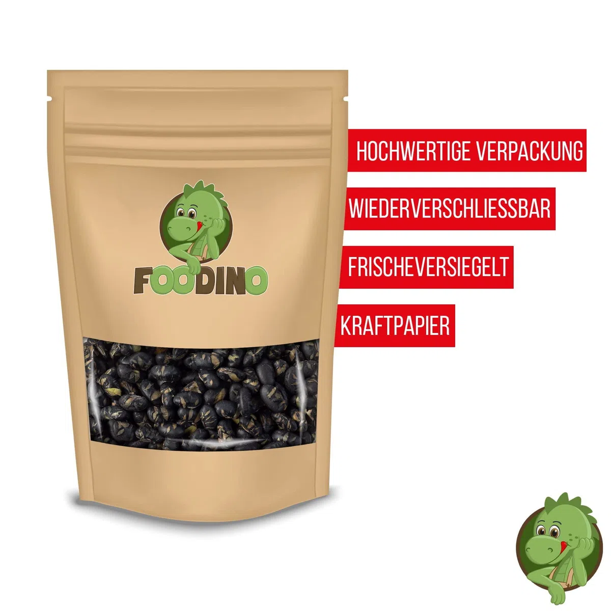 Sojabohnen 1kg-schwarze Sojabohnen geröstet & gesalzen vegan glutenfrei ohne Zusätze knuspriger Snack ohne Fett geröstet und leicht gesalzen wiederverschließbar Premium Qualität FOODINO 1kg-5kg (1 kg)