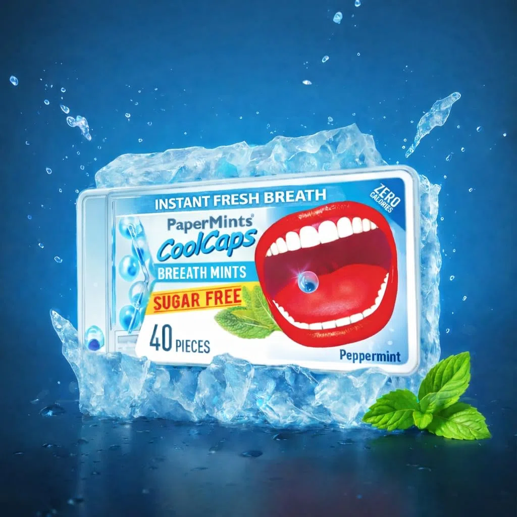 PaperMints CoolCaps – 4 Pack mit je 40 zuckerfreien Minzperlen – Für frischen Atem und gegen Mundgeruch – Schnelle Linderung bei Mundtrockenheit – Doppelte Wirkung – Insgesamt 160 Kapseln