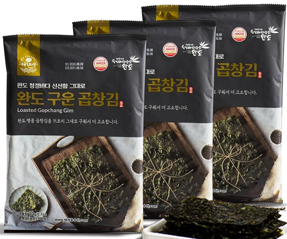 Wando to World 237 Gerösteter Gopchang Seetang 20gx3 | Perfekt für Gimbap, Sushi und als gesunder Snack | Reich an Umami, ideal mit Sojasauce oder Dips