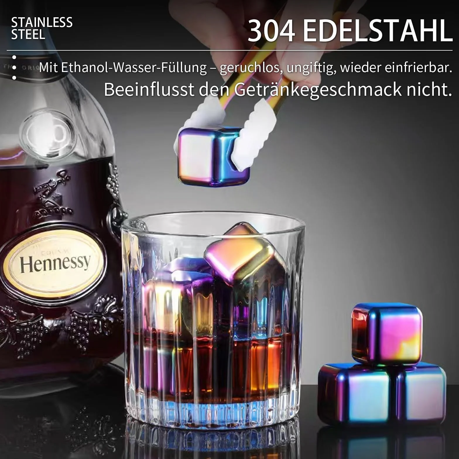 12 Stück 2.5cm farbige Edelstahl Eiswürfel - Wiederverwendbare Whisky-Steine, sicher & geruchlos, glatt & leicht zu reinigen, rostfrei für Whisky/Cocktails/Getränke aller Art, ideal für Partys & Bars