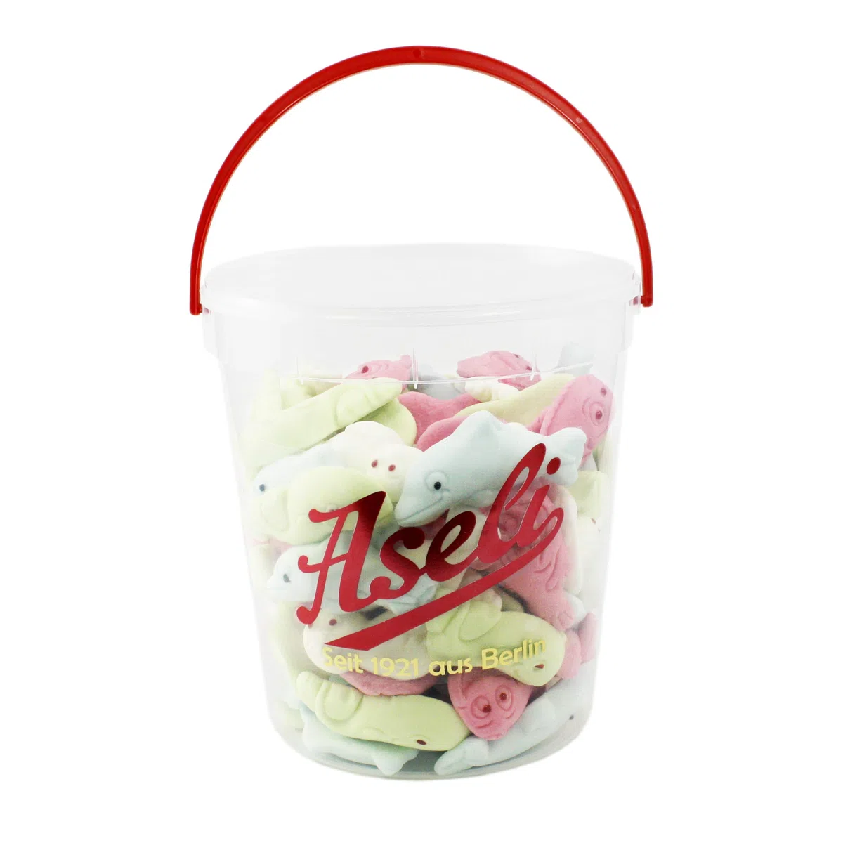 1.100g Aseli Meerestiermix | fruchtig- leckerer Marshmallow- Mix | Robben, Wale, Delfine, Fische | wiederverschließbarer 1,1kg Eimer | Figuren handgefertigt | glutenfrei | laktosefrei
