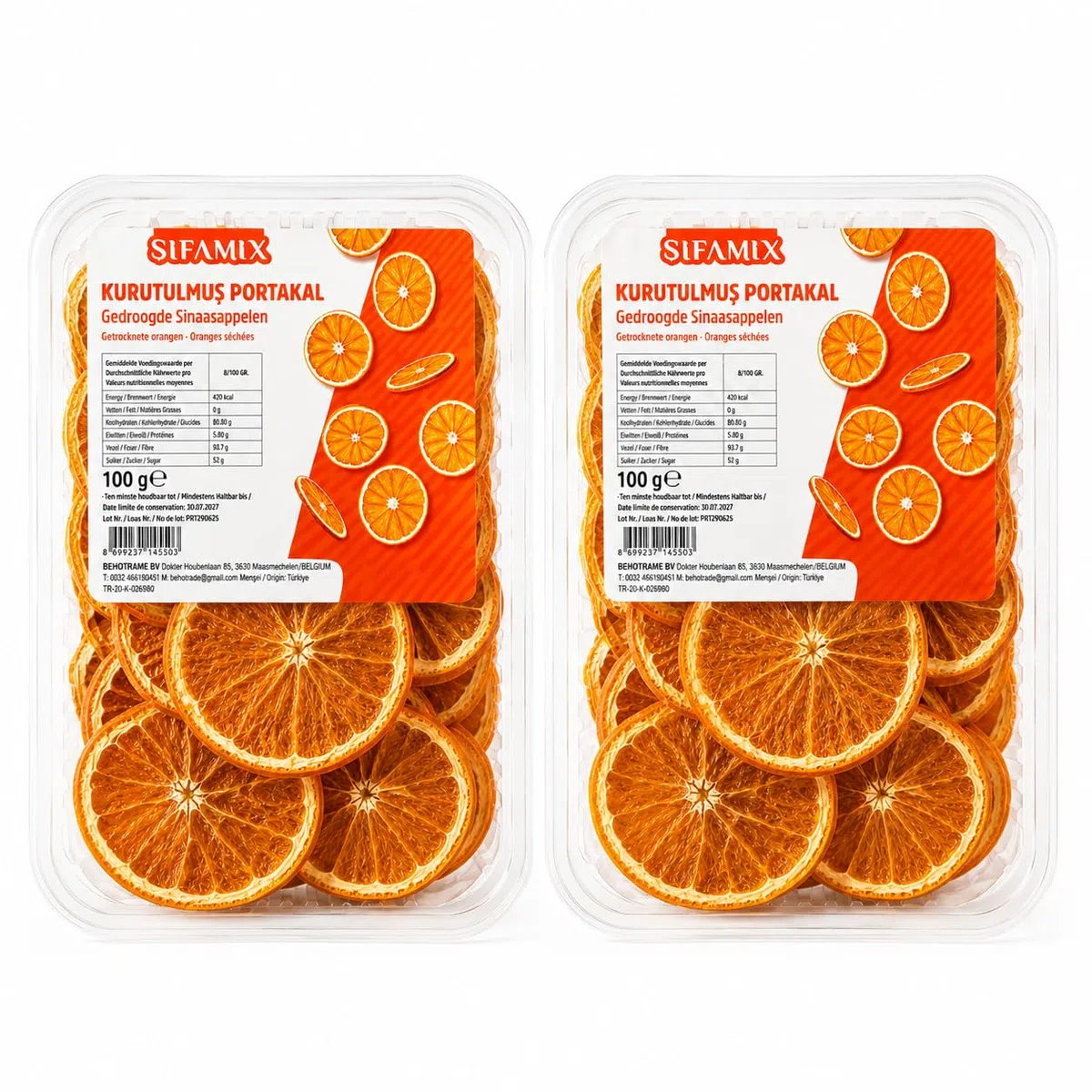 Getrocknete Orangenscheiben 2 x 100 g – Extra Dünn Geschnitten, Mit Schale, 100% Orange, Ohne Zusatzstoffe, Natürlicher Fruchtsnack