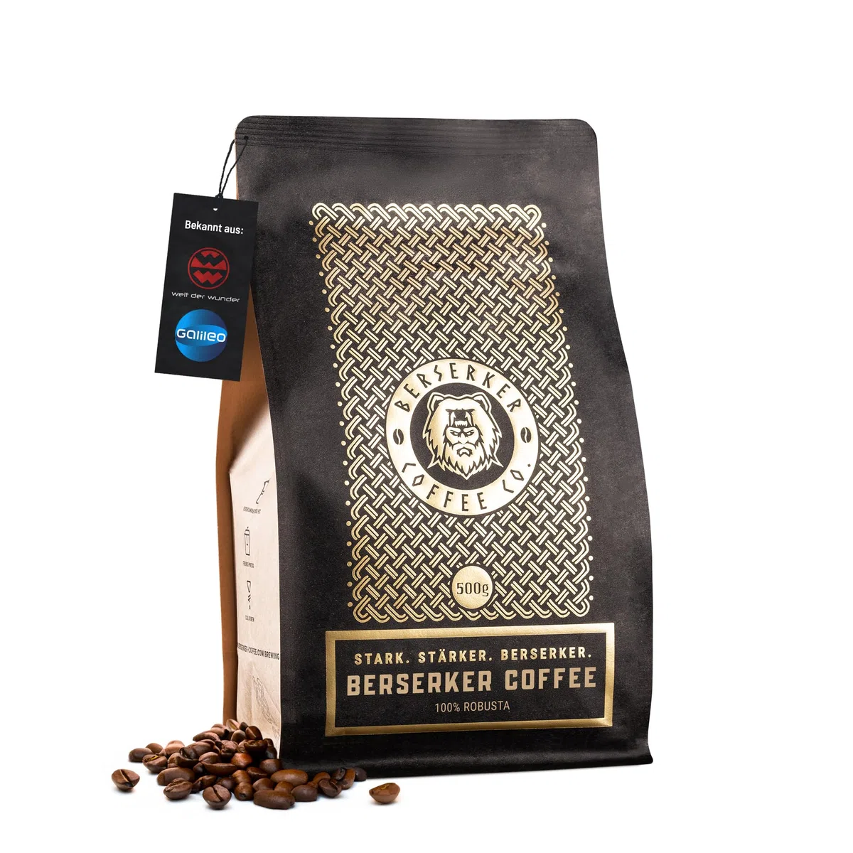 BERSERKER COFFEE Extra Starke Kaffeebohnen - 1x500g - 237mg Koffein auf 100ml - Säurearm - Ganze Bohnen für Kaffeevollautomat, Espressomaschine