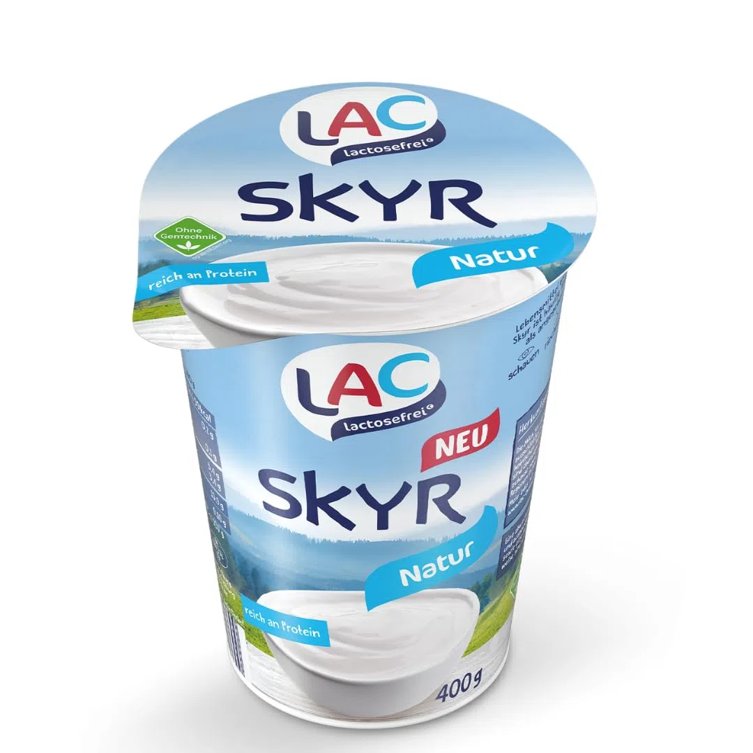LAC Skyr Natur 0,2% Fett - 8 x 400 g Becher, lactosefrei, proteinreich, cremig-feste Konsistenz, ideal für Frühstück & Snack