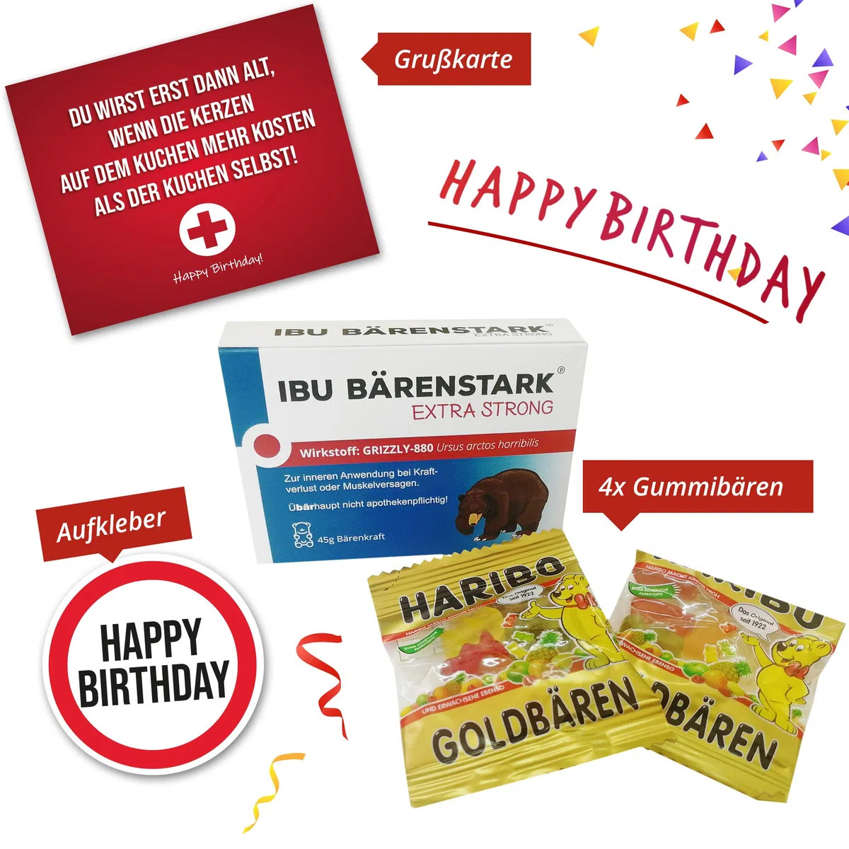 Longfair Geburtstagsgeschenk | Erste Hilfe Set Geschenk-Box, witziger Sanikasten | 9-teilig | Scherzartikel zum Geburtstag (DE)