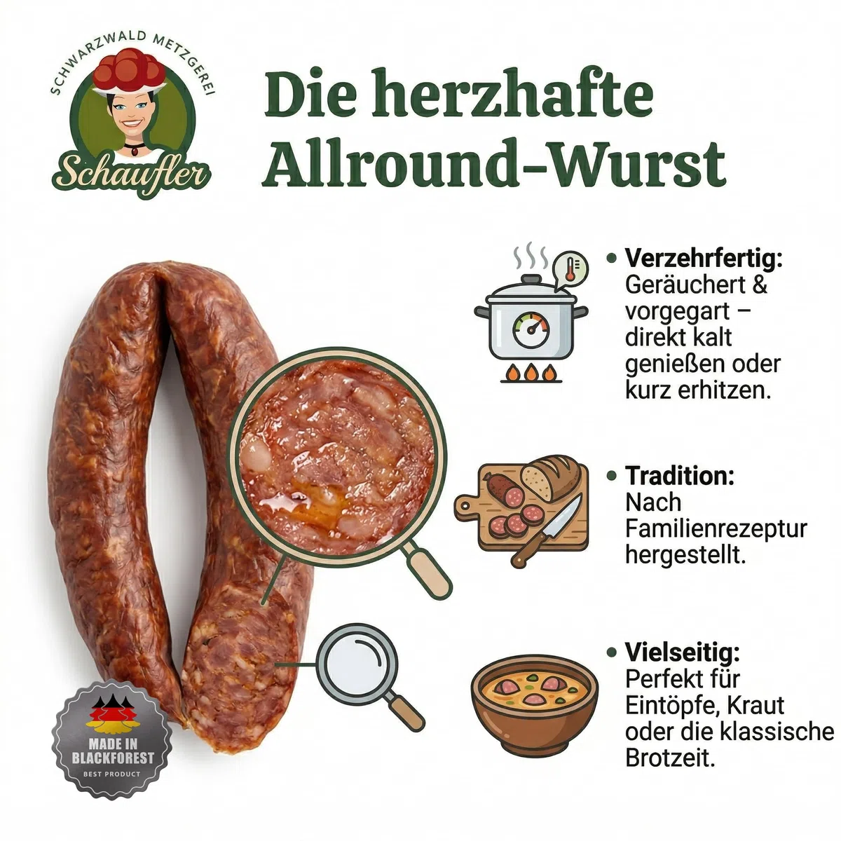 Schwarzwaldmetzgerei - Rohwürste - Set - 5 Paar Bauernwürste und 5 Paar Landjäger