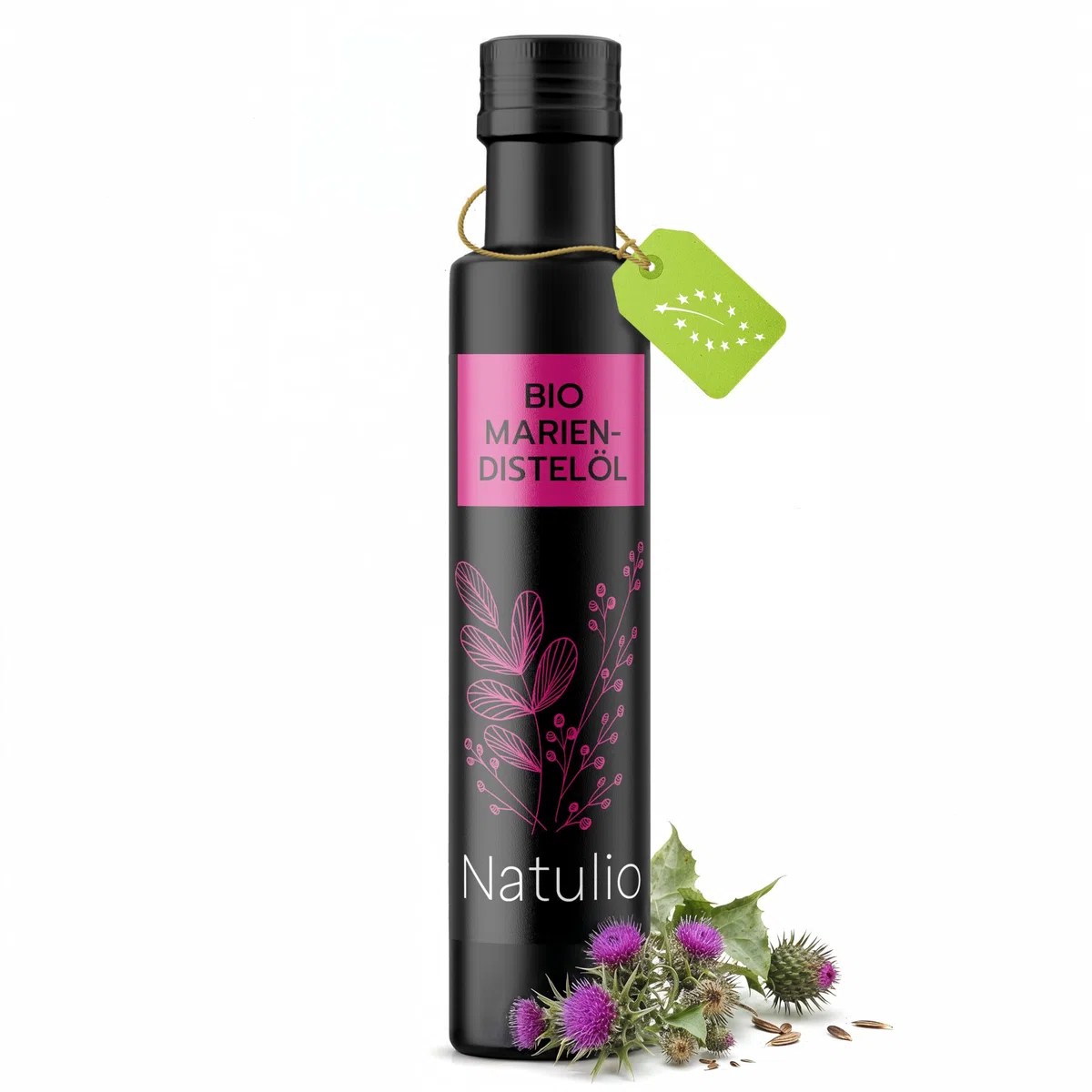 Natulio Mariendistelöl Bio kaltgepresst 500ml doppelte Menge - zur Ernährung sowie zur Hautpflege geeignet - reich an Vitamin E - zertifiziert nach DE-ÖKO-006