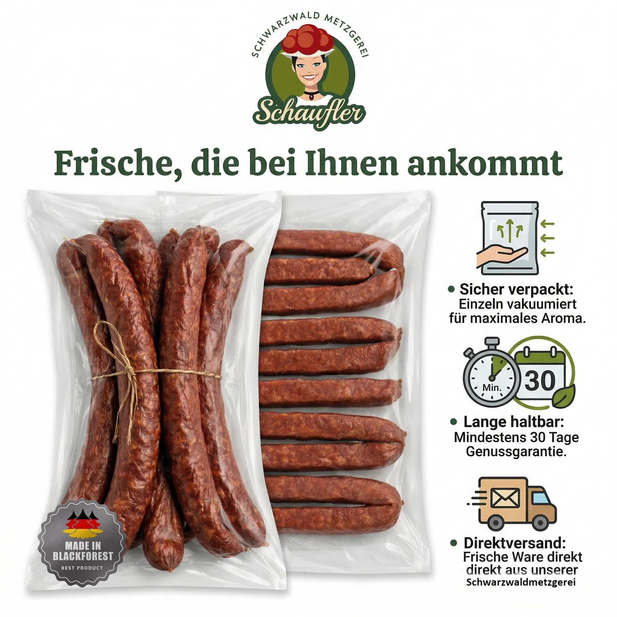 Schwarzwaldmetzgerei - Rohwürste - Set - 5 Paar Bauernwürste und 5 Paar Landjäger