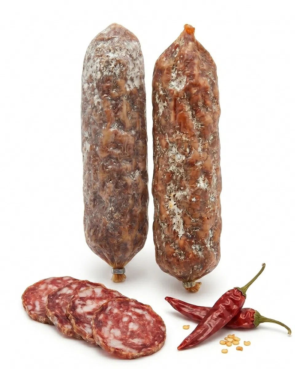 Delikatess Express | Italienische Salami luftgetrocknet - Chili-Salami scharf – Traditionelle Premium Wurst aus Handarbeit – Doppelpack 2 x 180g – (Chili)