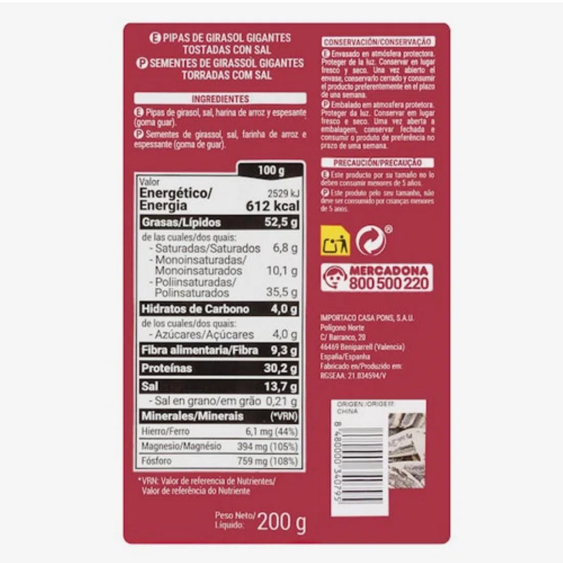 Geröstete Riesen-Sonnenblumenkerne Hacendado mit Salz 6er-Pack