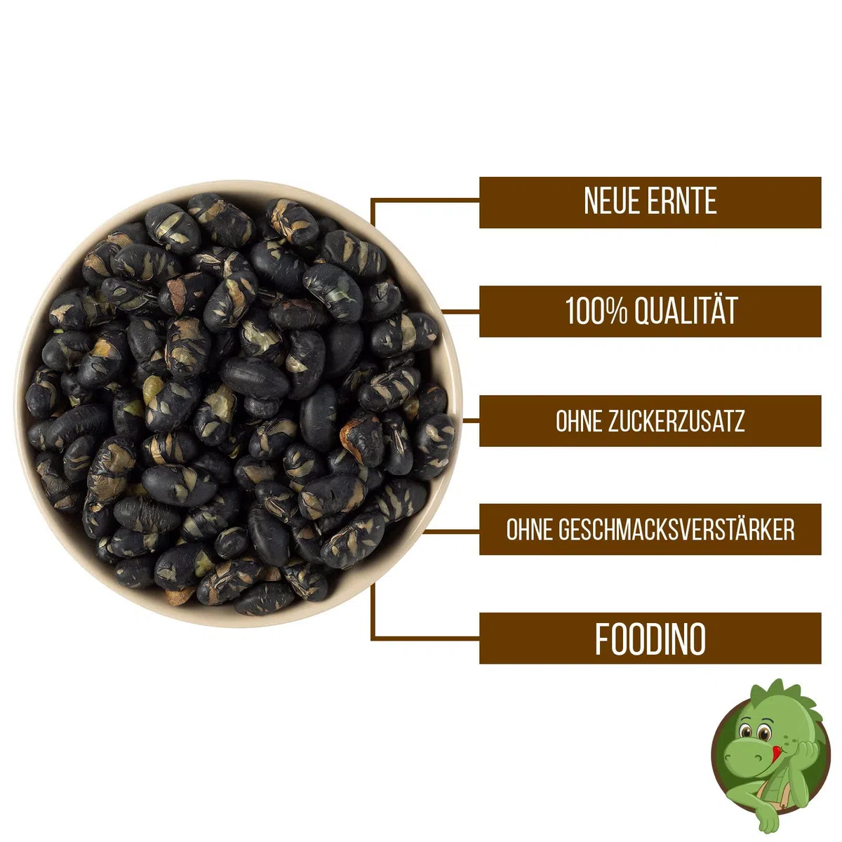 Sojabohnen 1kg-schwarze Sojabohnen geröstet & gesalzen vegan glutenfrei ohne Zusätze knuspriger Snack ohne Fett geröstet und leicht gesalzen wiederverschließbar Premium Qualität FOODINO 1kg-5kg (1 kg)