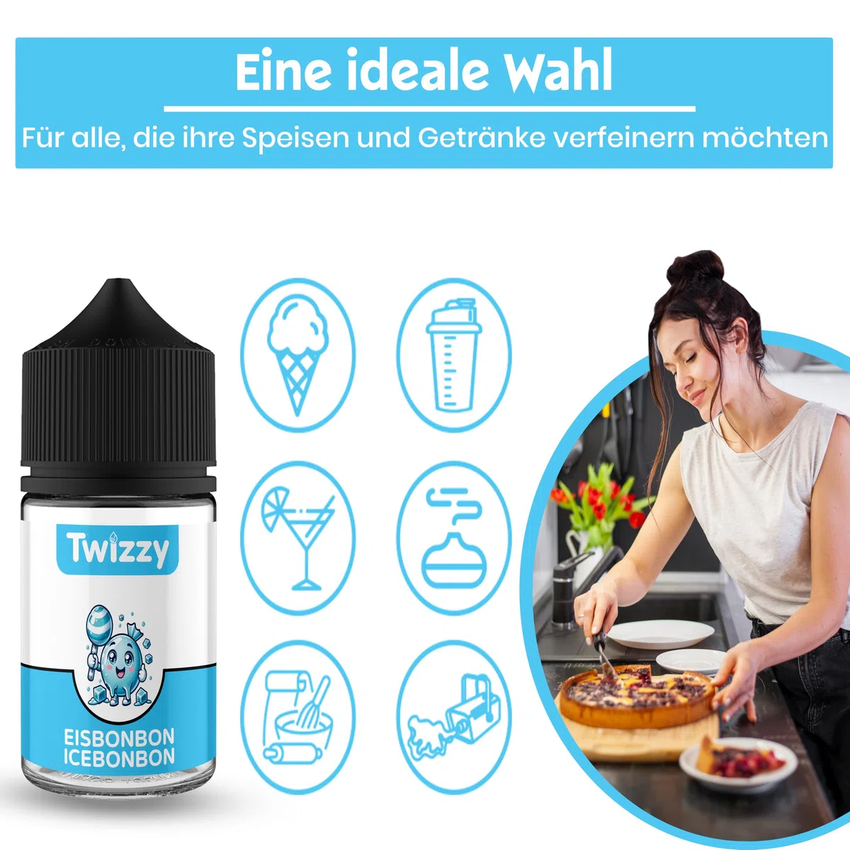 Twizzy Eisbonbon Lebensmittelaroma 60ml - Konzentrat für Backen, Desserts & Getränke