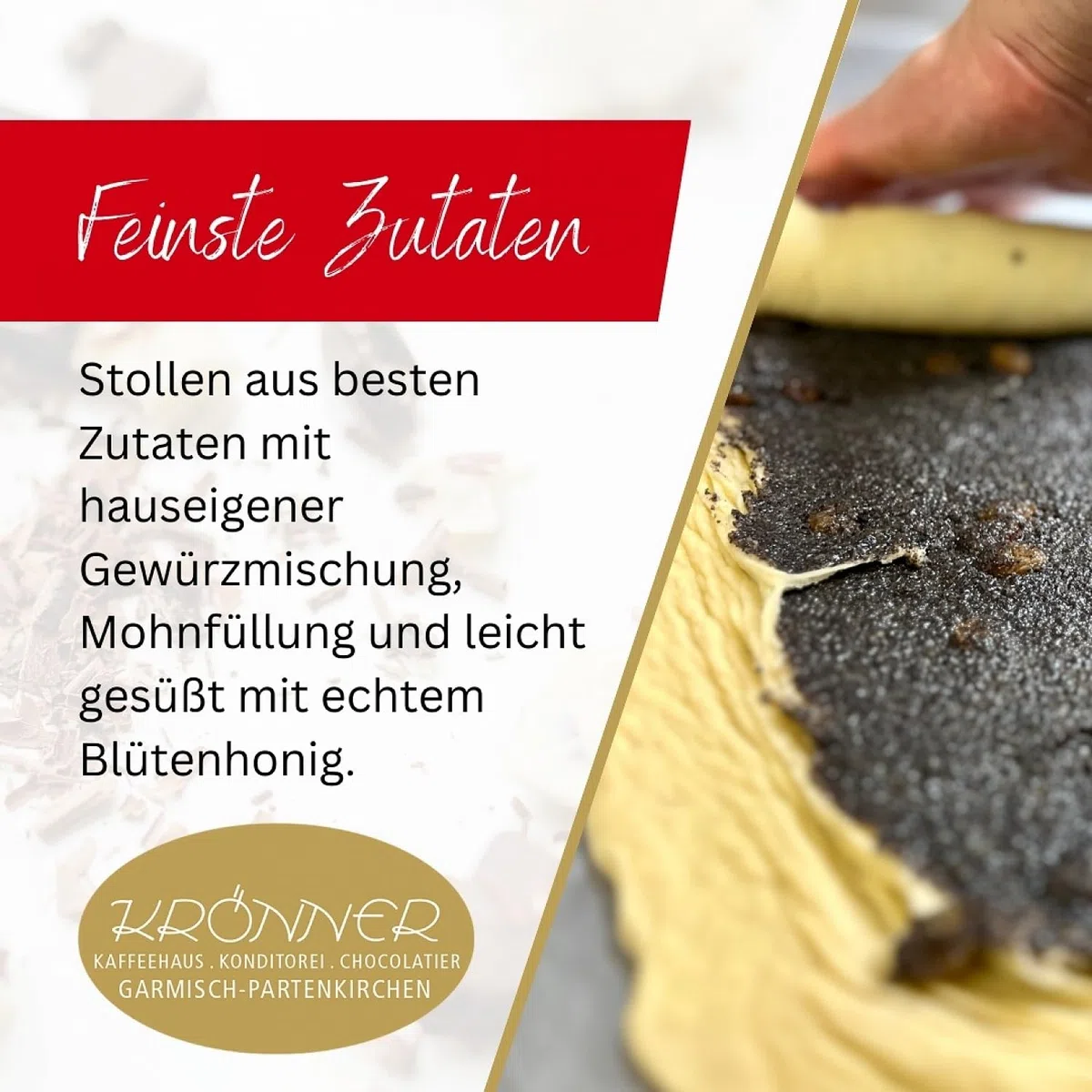 Krönner Mohn Stollen 500 g – Traditionelles Gebäck für die Festtage – Leckere Christstollen ohne künstliche Zusatzstoffe – Handgemachtes Weihnachtsgebäck in Premium-Qualität