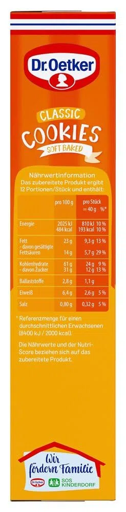 Dr. Oetker Classic Cookies 4er Pack (4 x 395 g) – Backmischung für 12 Soft Baked Cookies mit Zartbitter-Schokostückchen, für süße Genussmomente zu jeder Gelegenheit