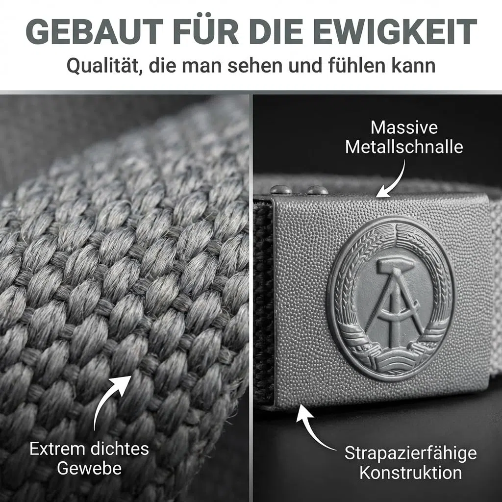 NVA Gürtel Original – Robuste Koppel in Grau aus Beständen der Nationalen Volksarmee & echter Riemen aus strapazierfähigem Gewebe – Authentisches Sammlerstück für Herren
