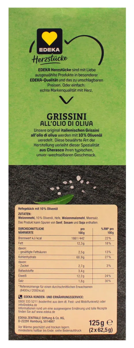 Herzstücke Grissini all'olio di Oliva mit 10% Olivenöl, 16er Pack (16 x 125g)