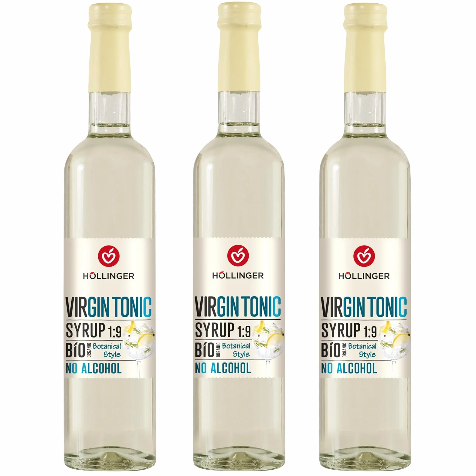 Höllinger Bio Cocktailsirup Virgin Tonic - Vegan, 3x500ml Glas Flasche - alkoholfreier Cocktail