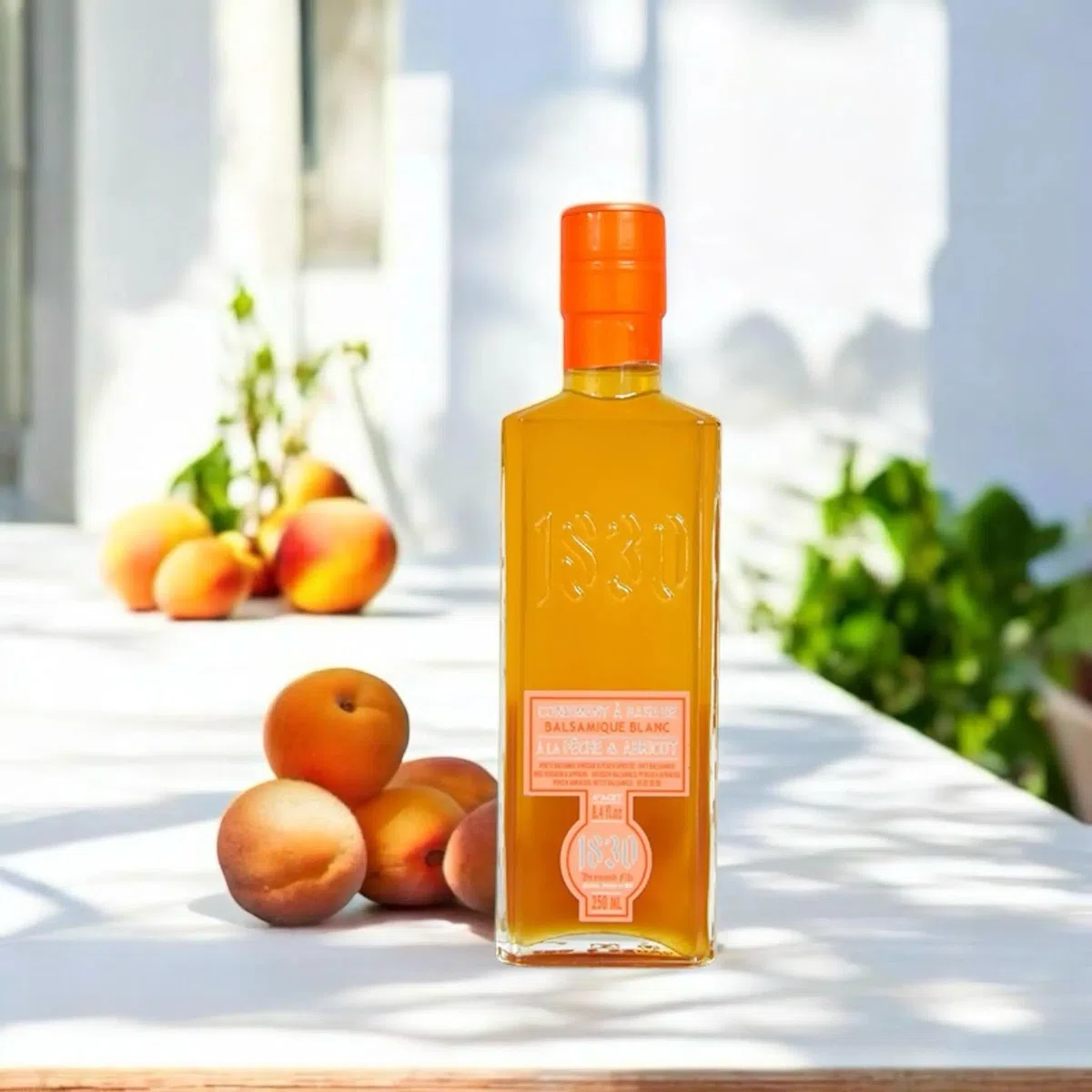 Pfirsich-Aprikose Essig Condiment – Weißer Balsamico mit 4 % Säure, fruchtig-süß, ideal für Salate, Gemüse & Desserts – 250 ml – Maison Brémond 1830