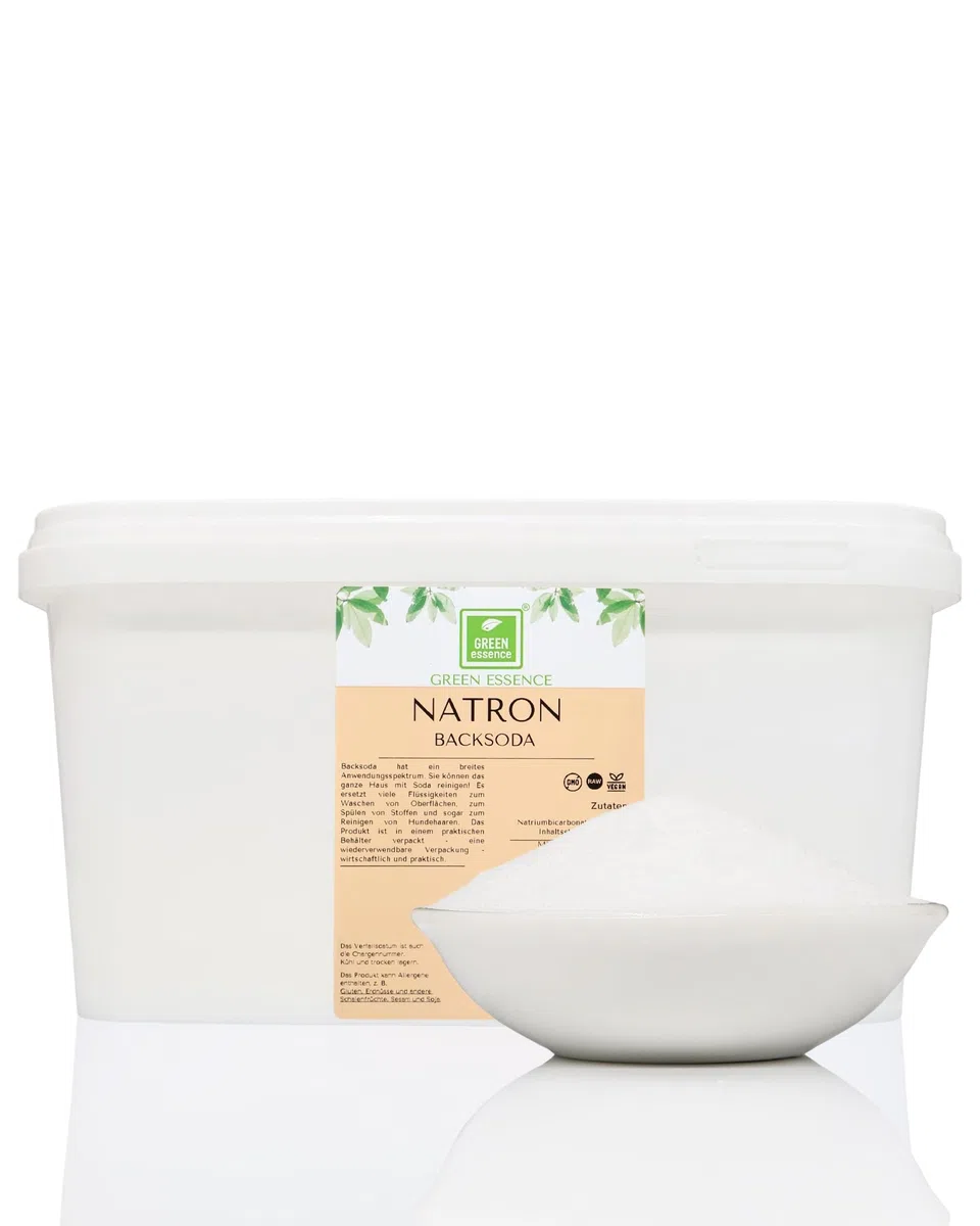 Natron Pulver 5kg im Eimer - Reines Natriumbicarbonat von Green Essence zum Backen, Reinigen und zur Geruchsneutralisierung - feines Backpulver für Küche, Haushalt, Familien, Vielnutzer, Gastronomie