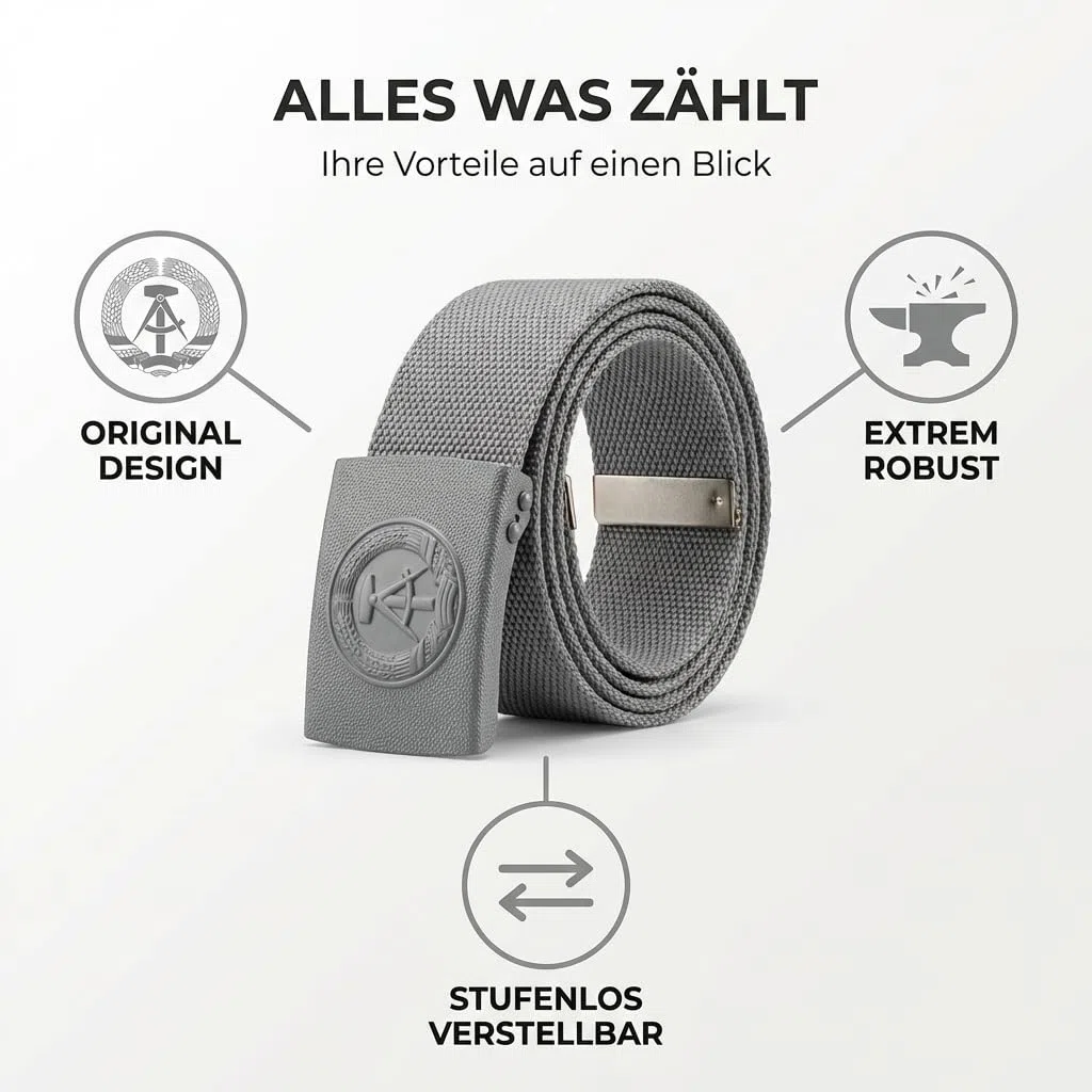 NVA Gürtel Original – Robuste Koppel in Grau aus Beständen der Nationalen Volksarmee & echter Riemen aus strapazierfähigem Gewebe – Authentisches Sammlerstück für Herren