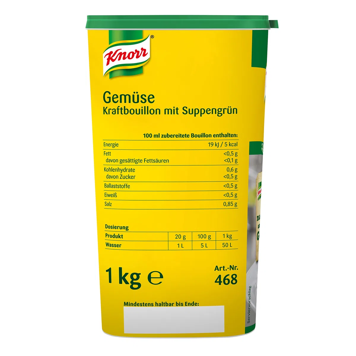 Knorr Gemüse Kraftbouillon (Gemüsebrühe mit Suppengrün, rein pflanzlich, vegan) 1er Pack (1 x 1 kg)