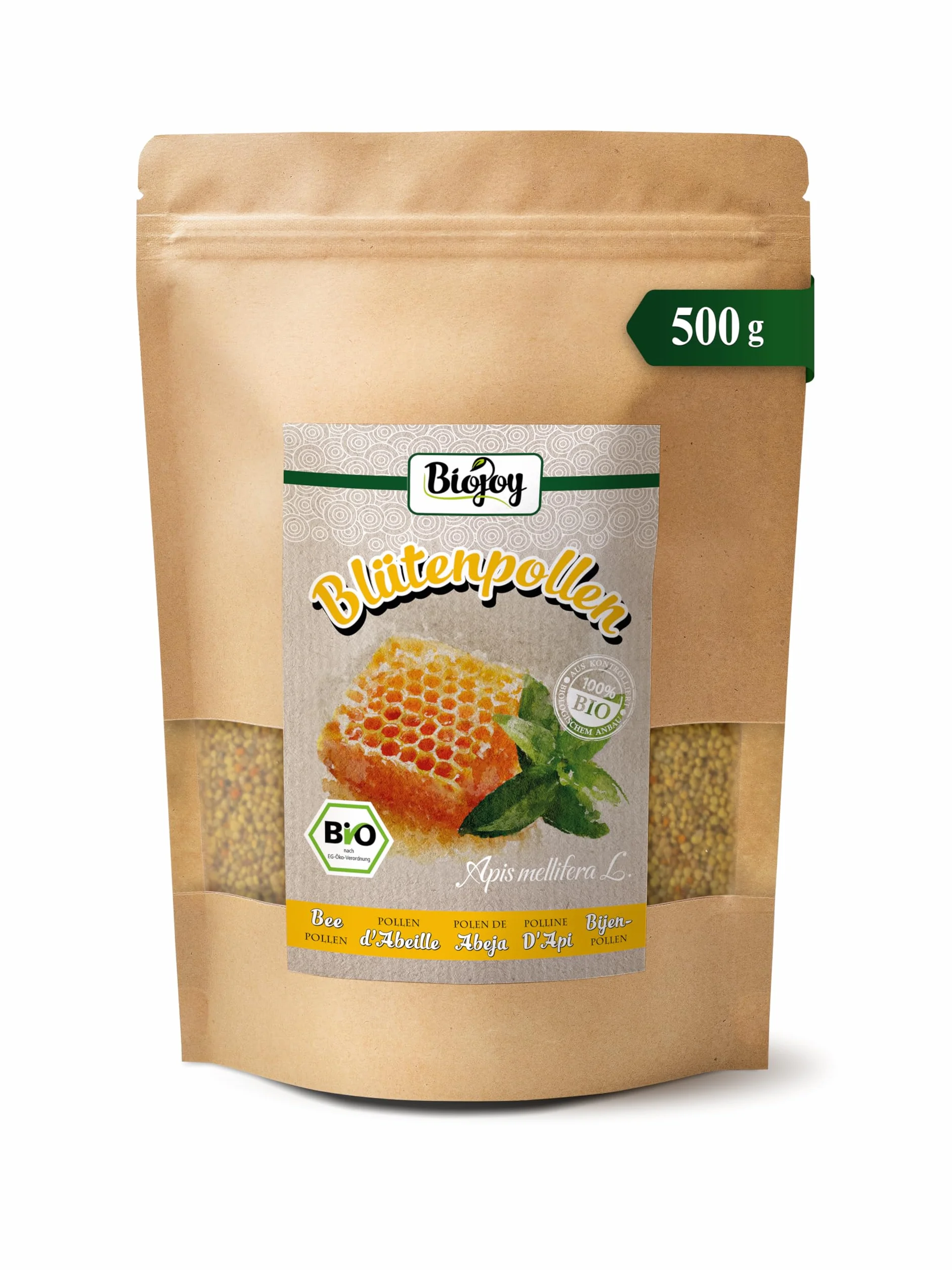 Biojoy BIO Blütenpollen (500 g), Bienenpollen-Granulat, natürlich, ideal zum Essen