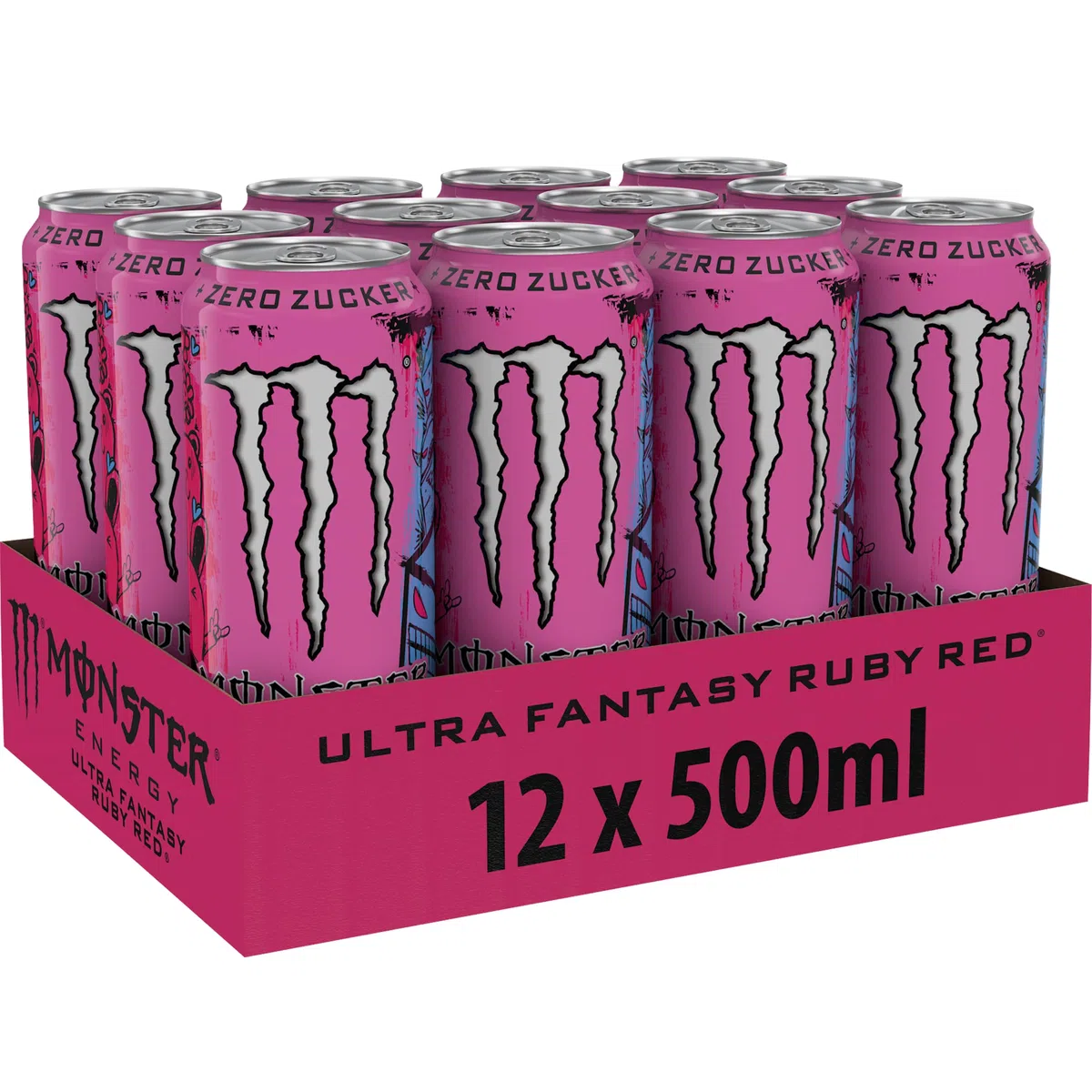 Monster Energy Ultra Fantasy Ruby Red - koffeinhaltiger Energy-Drink mit erfrischend-leichtem Grapefruit-Geschmack - ohne Zucker und ohne Kalorien - in praktischen Einweg Dosen (12 x 500 ml)
