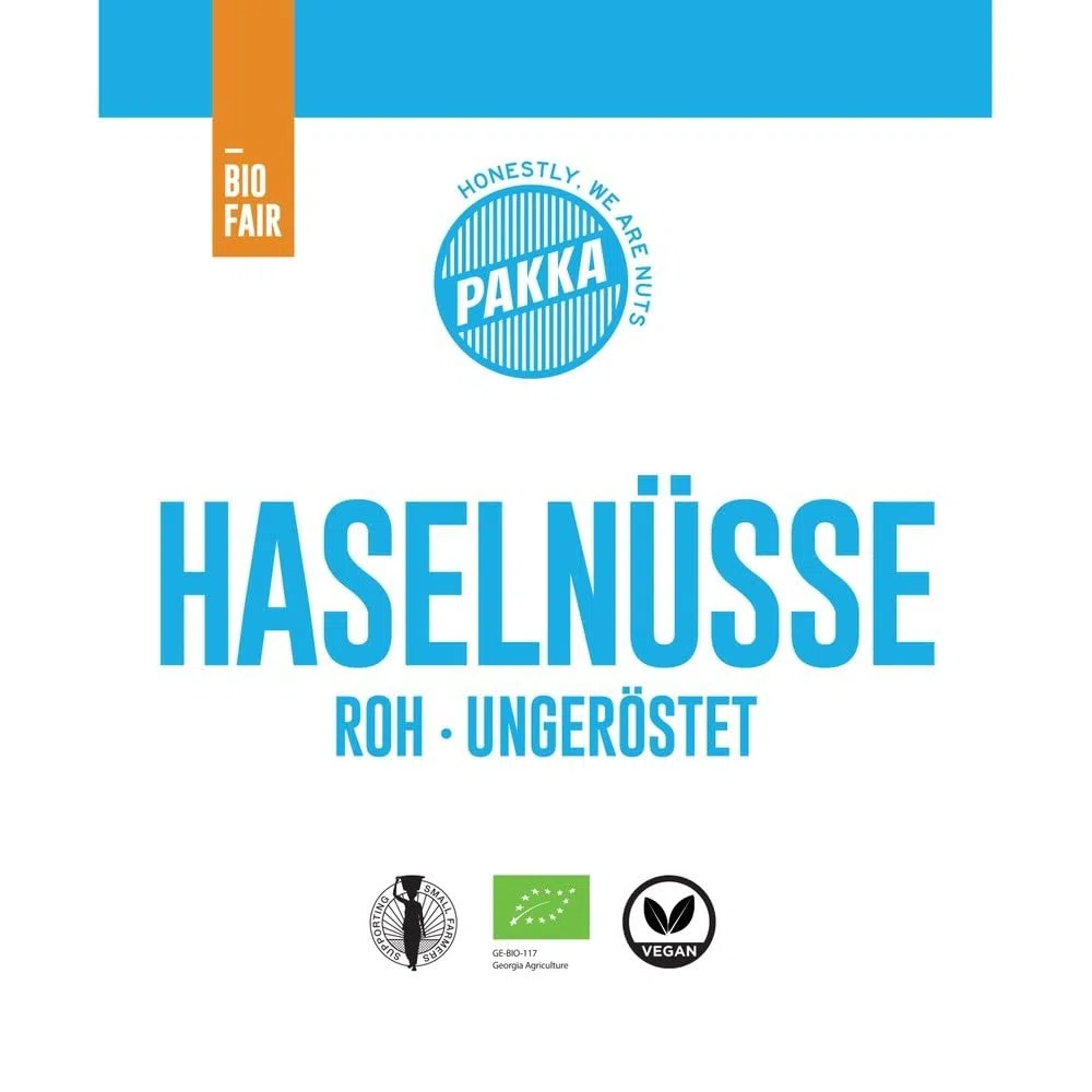 PAKKA Bio Jumbo Haselnüsse nature, roh und ungeröstet, 1kg, Öko & Fair, direkt hergestellt und abgefüllt vom Produzenten in Sugdidi, Georgien, vegan, Nüsse, 1000g (1er Pack)