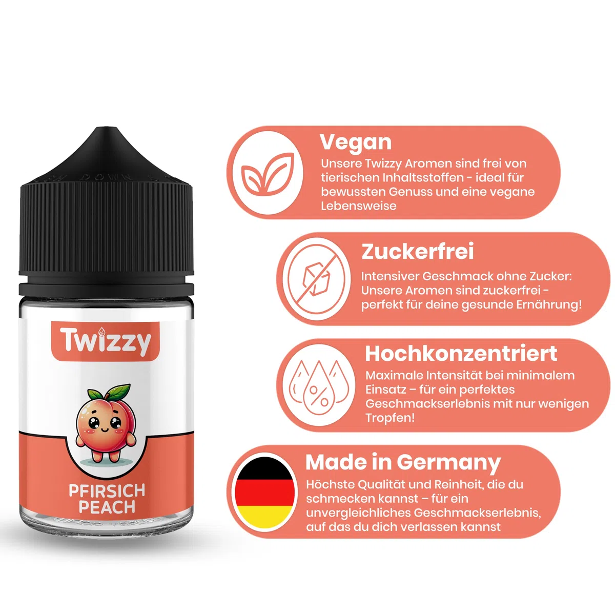 Twizzy Pfirsich Lebensmittelaroma 60ml - Konzentrat für Backen, Desserts & Getränke