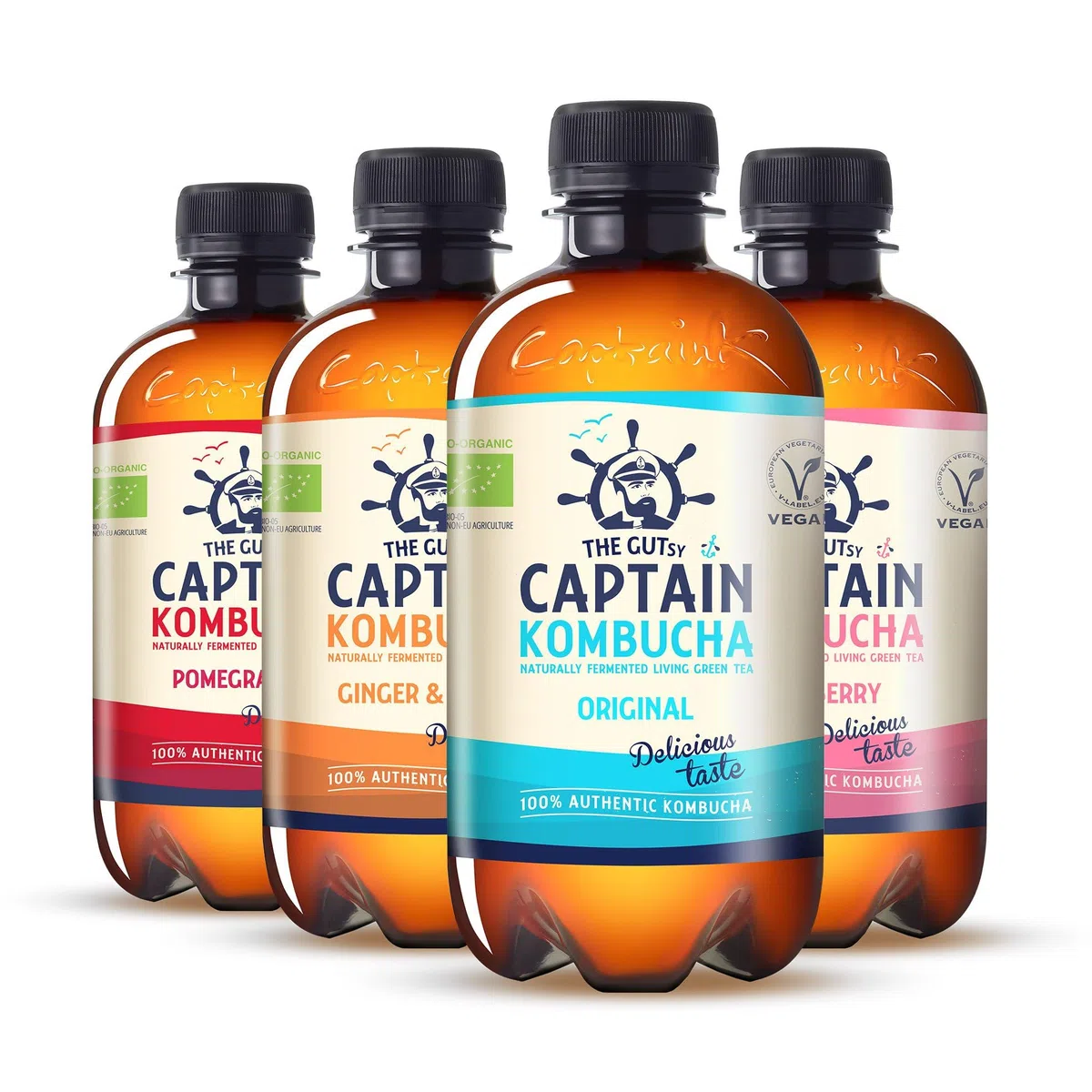 Gutsy Captain Kombucha Trial Pack - Bio Kombucha Tee, Lebendige Kulturen, Keine Konservanten, Unpasteurisiert, Roh und Vegan - 4 x 400ml (MixBox)