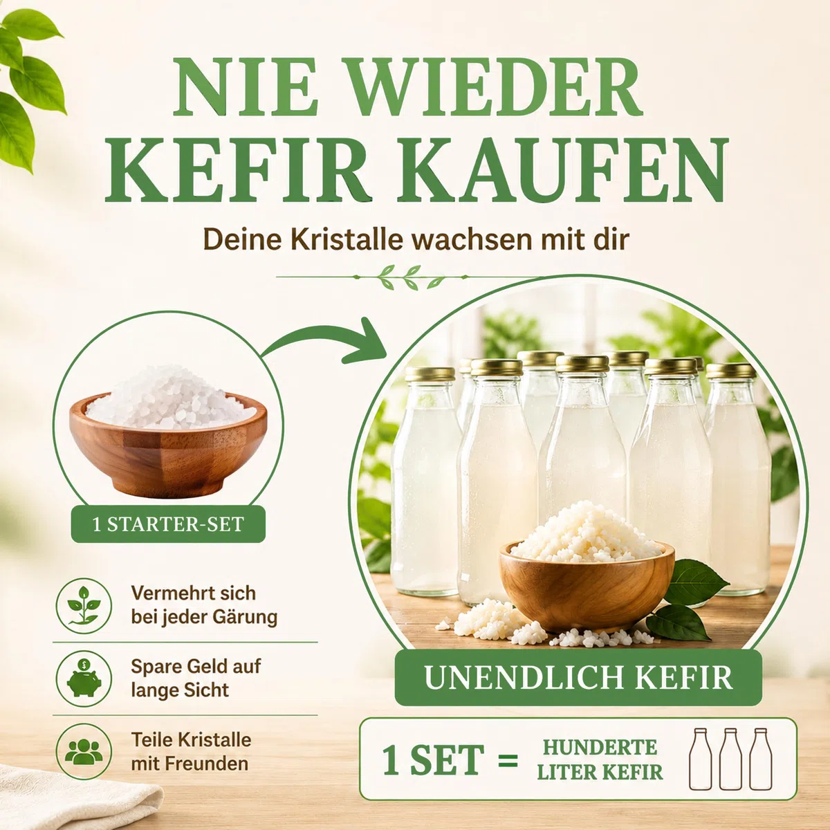 fermania Bio Wasserkefir Kristalle 30g inkl. Geling-Garantie & Fermentations-Guide - Probiotischen Kefir kinderleicht selber machen (unbegrenzt) - Lebende Japankristalle aus Lippstadt