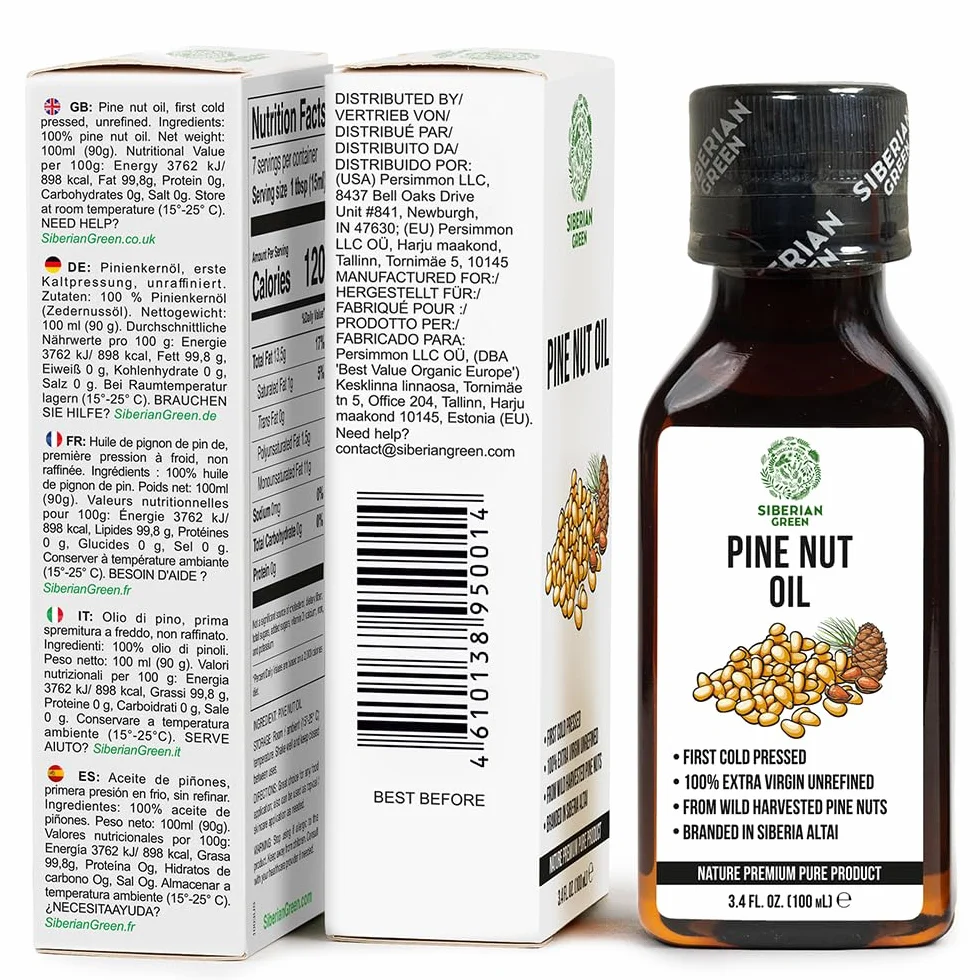 Sibirisches Pinienkernenöl 100 ml rohe unraffinierte aus wild geernteten Pinienkernen