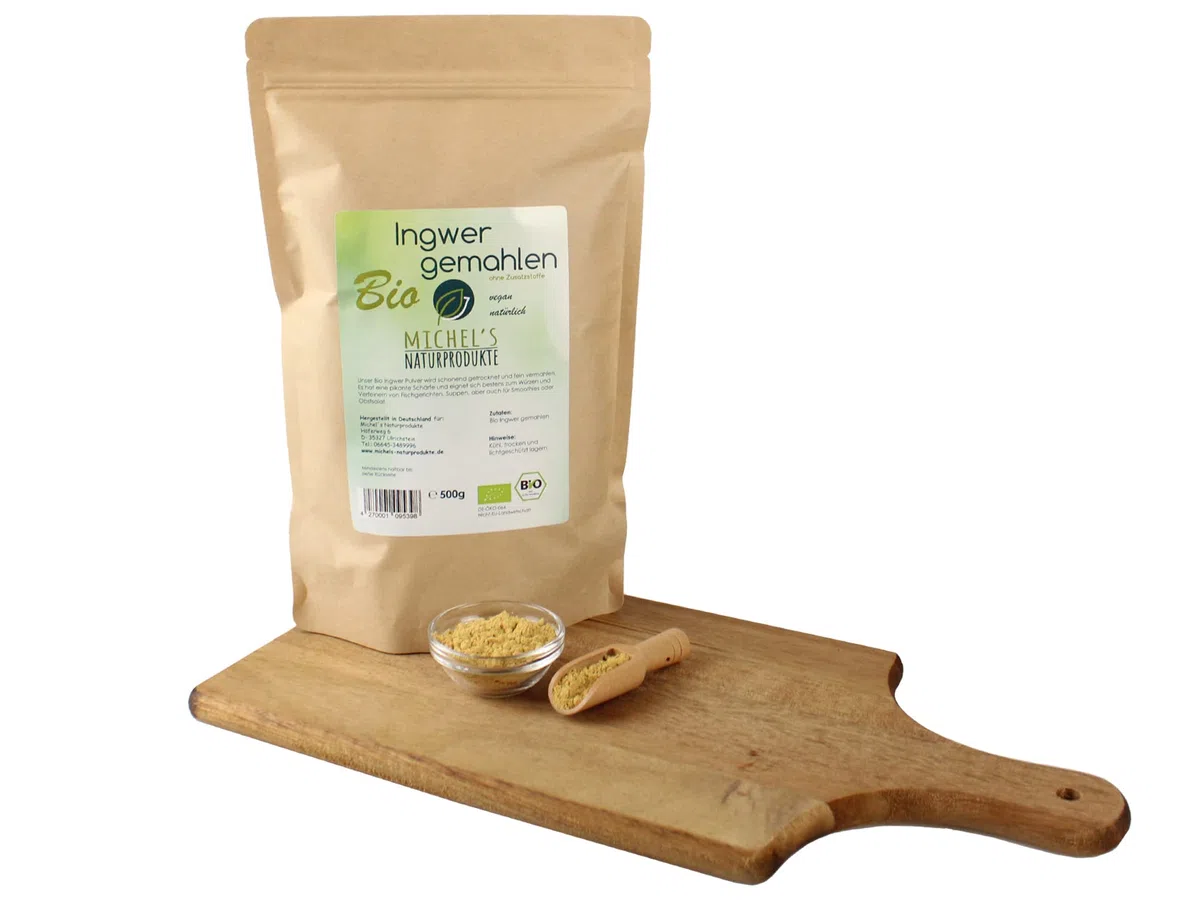 Michel´s Naturprodukte - BIO Ingwerpulver aus Indien, 1kg (2x500g), Abgefüllt in Deutschland, Vegan und Laktosefrei, Fein Gemahlen, 100% Natürlich und Rein - Ohne Zusatzstoffe