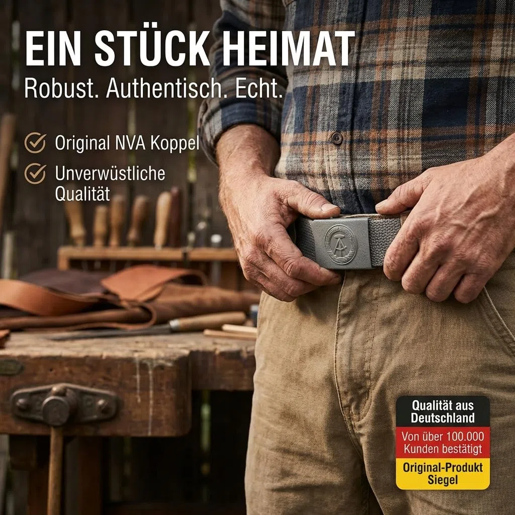 NVA Gürtel Original – Robuste Koppel in Grau aus Beständen der Nationalen Volksarmee & echter Riemen aus strapazierfähigem Gewebe – Authentisches Sammlerstück für Herren