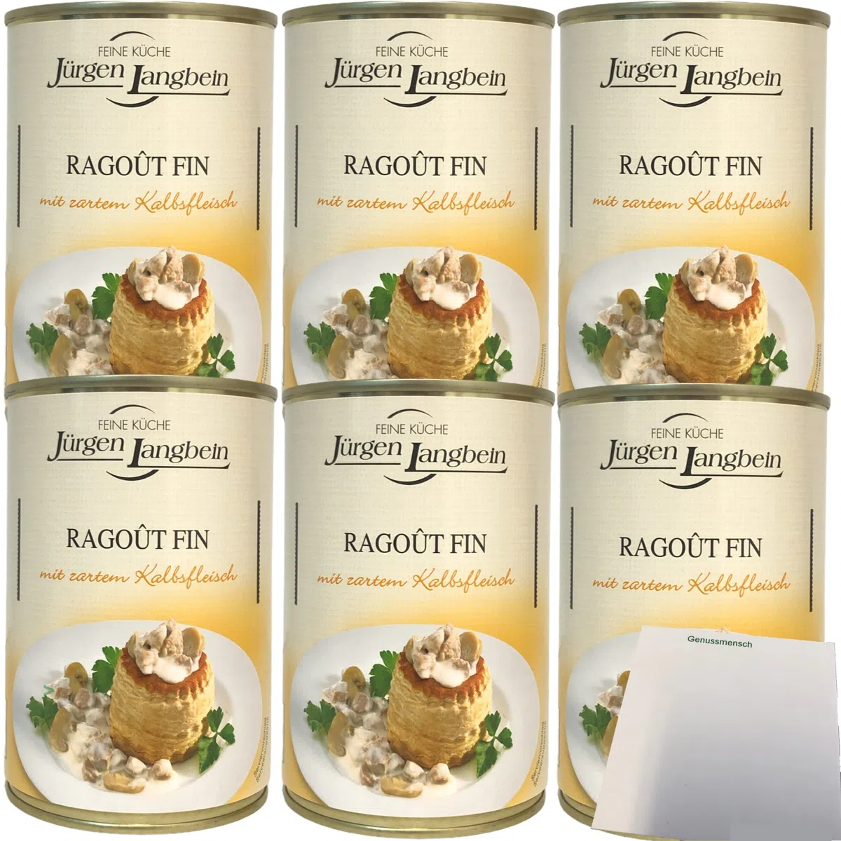 Jürgen Langbein Ragout Fin mit zartem Kalbsfleisch 6er Pack (6x400g Dose) + usy Block