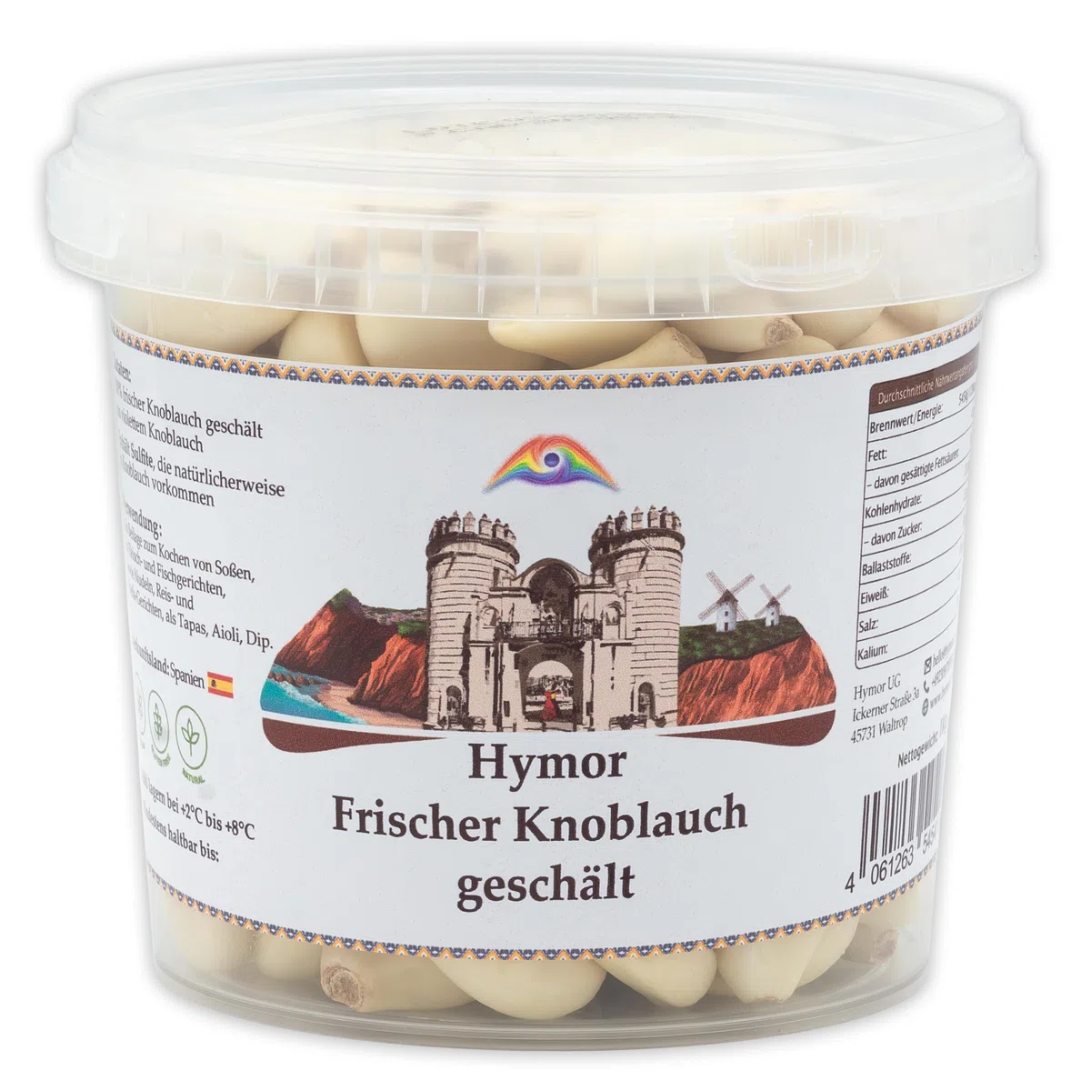 Hymor frischer Knoblauch geschält | 1x 1kg | geschälter Knoblauch aus Spanien, Ajo Morado aus Las Pedroñeras | sofort gebrauchsfertige spanische Knoblauch-Zehen | vielseitiges Würzmittel