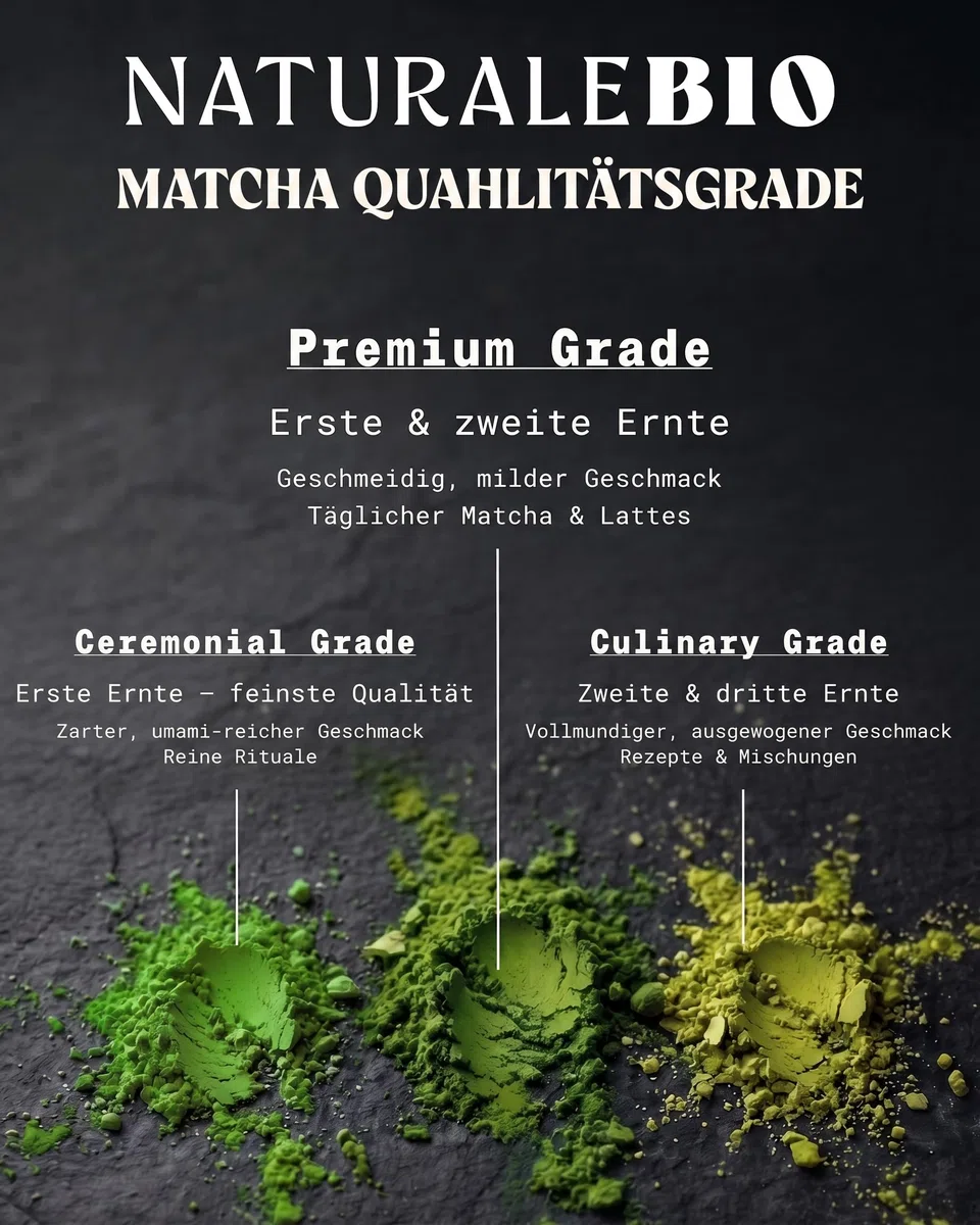 NaturaleBio Matcha Tee Pulver Bio - Premium-Qualität - 100g. Original Green Tea aus Japan. Japanischer ideal zum Trinken. Grüntee für Latte, Smoothies Getränk. Hergestellt in Uji, Kyoto.
