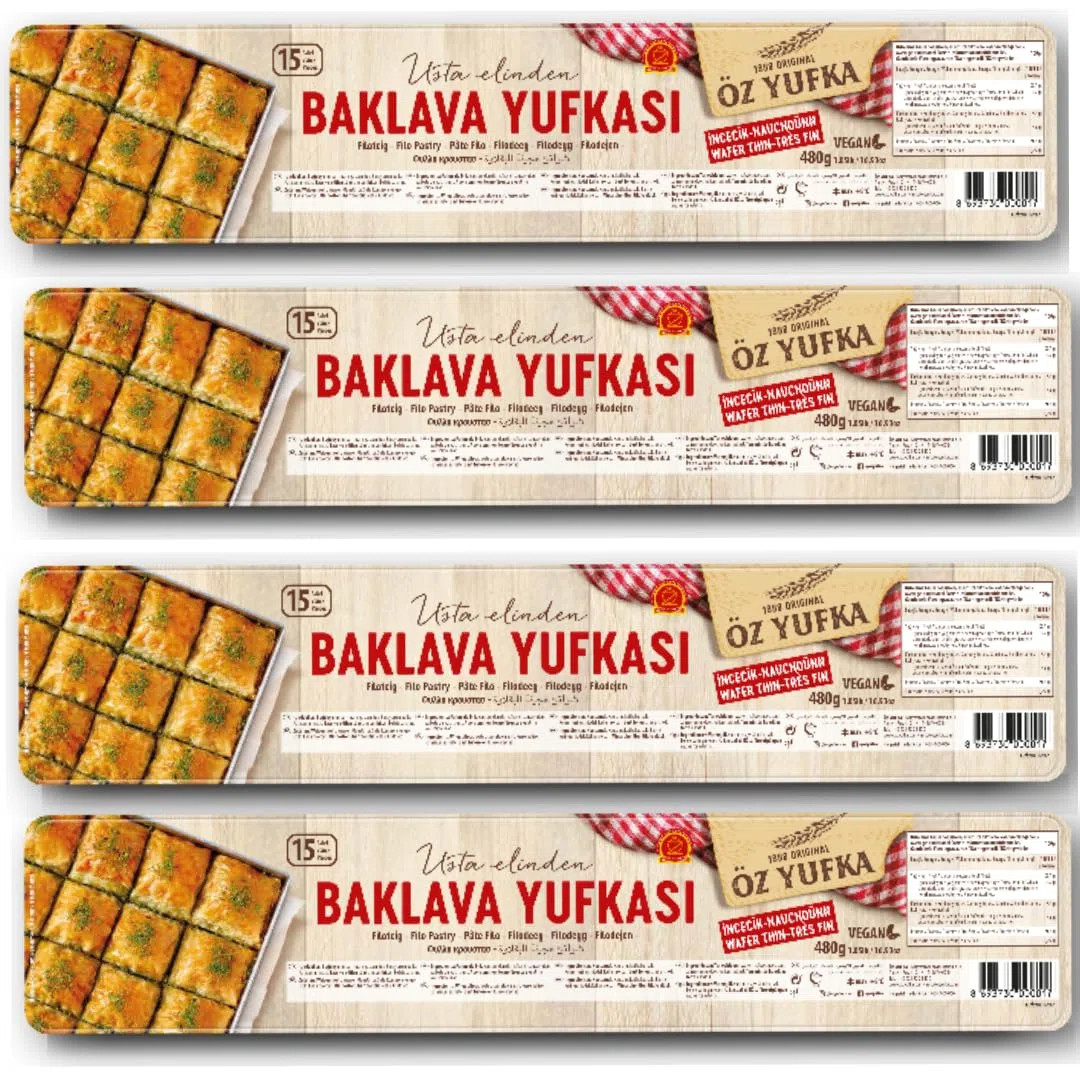 Öz Yufka Filo-Teigblätter für Baklava Teigblätter Täglich frischer Teig - Frisches Gebäck, Filoteig 480 Gramm, 4 Er