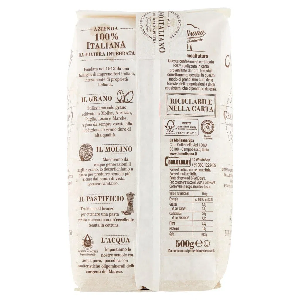 5x La Molisana Lumachine N. 53 Pasta Lenta Lavorazione Teigwaren aus Hartweizengrieß Bronze-Zeichnung 500g + Italian Gourmet Polpa 400g