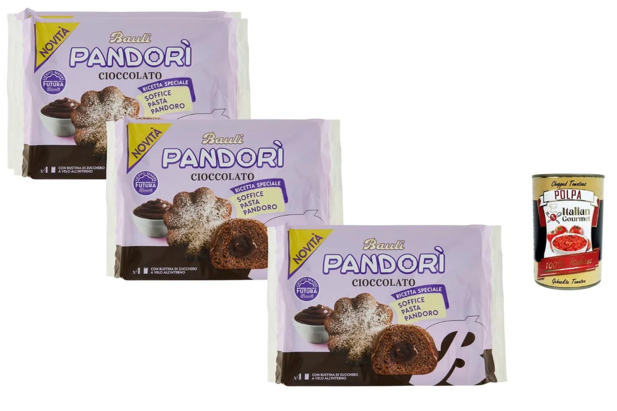 Italian Gourmet Bundle Schoko-Pandoro-Küchlein 3x 178g + Italian Gourmet Polpa Gratis – Italienische Pandorì Cioccolato, weiche Pandoro-Snacks mit Schokocreme & Zuckerbeutel 534g