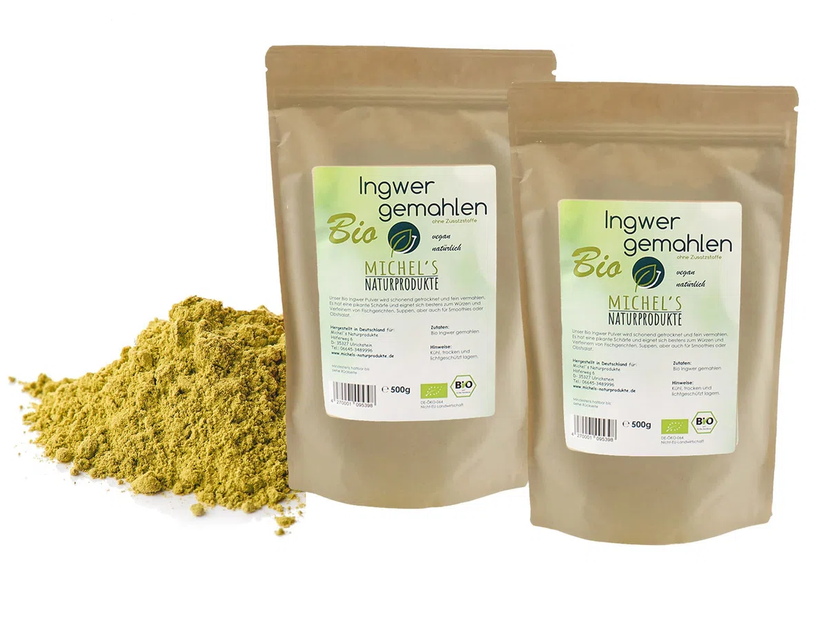 Michel´s Naturprodukte - BIO Ingwerpulver aus Indien, 1kg (2x500g), Abgefüllt in Deutschland, Vegan und Laktosefrei, Fein Gemahlen, 100% Natürlich und Rein - Ohne Zusatzstoffe