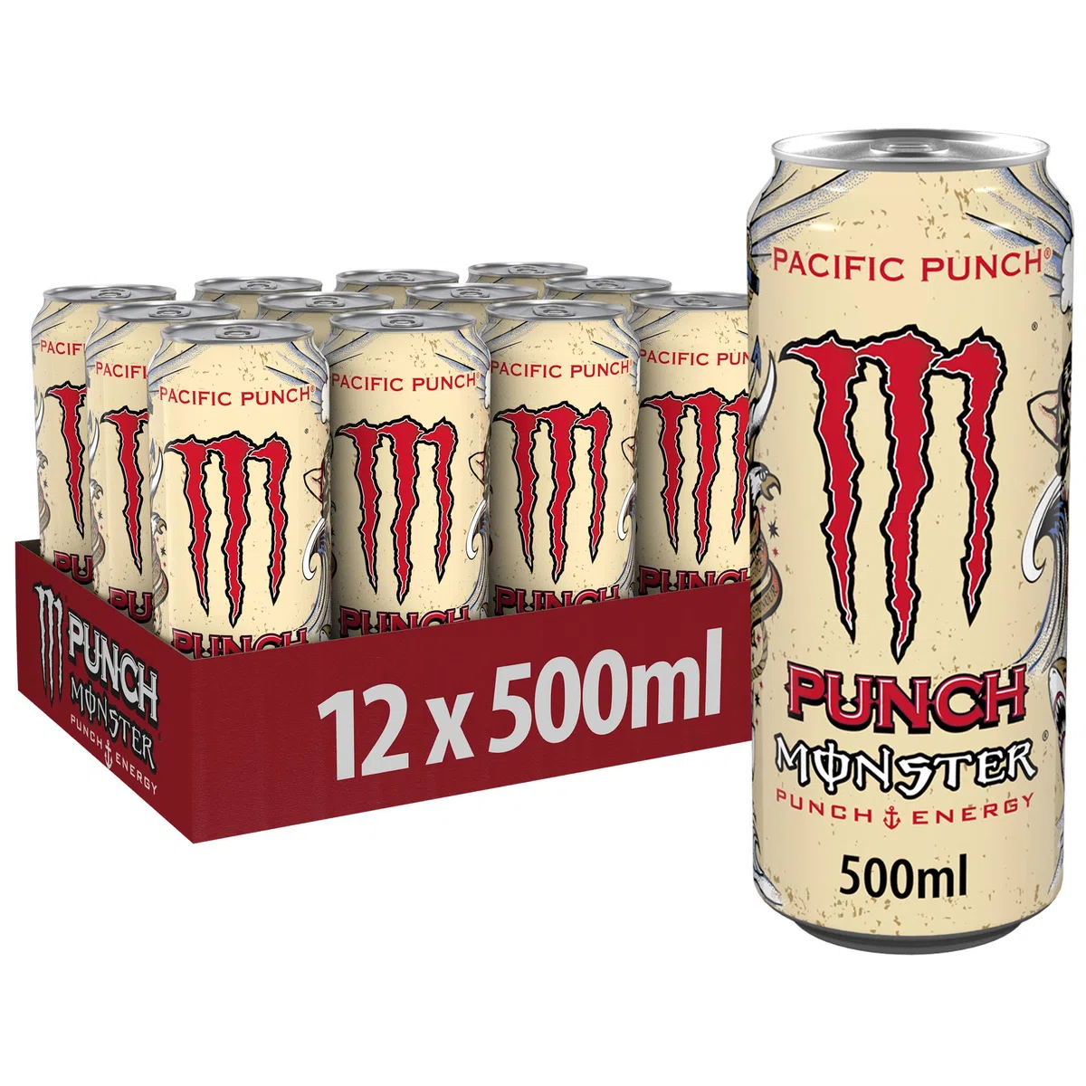 Monster Energy Pacific Punch - koffeinhaltiger Energy Drink mit erfrischendem Punsch-Geschmack aus Himbeere, Guave und Kirsche - in praktischen Einweg Dosen (12 x 500 ml)