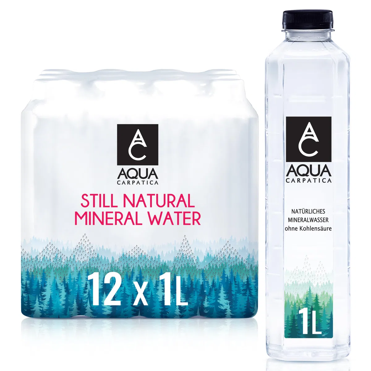 AQUA CARPATICA 1 L x 12 Still Water Premium Natürliches Mineralwasser, Mit Natürlichen Elektrolyten, 100% Recycelbar, BPA Frei, Perfekt für die Zubereitung von Babynahrung