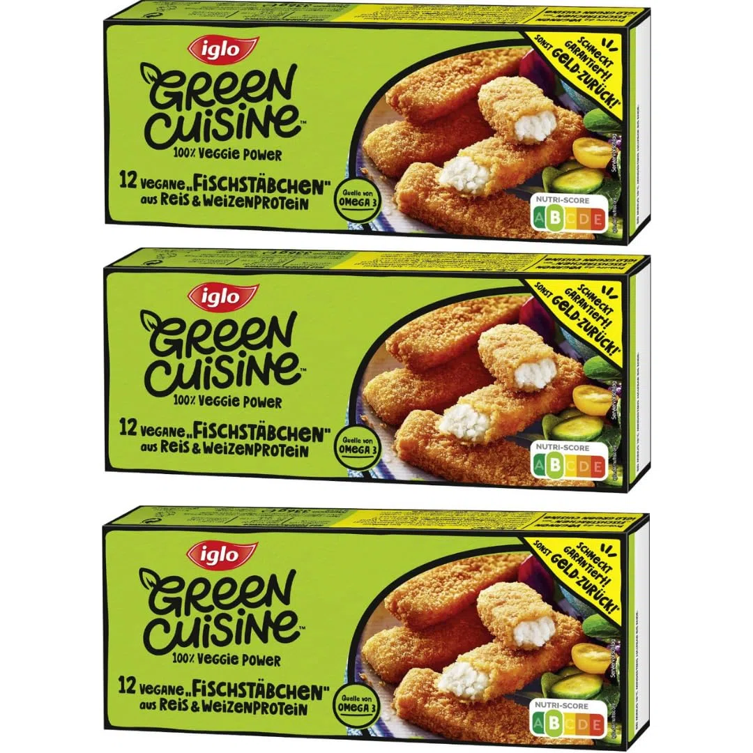 Iglo Green Cuisine vegane "Fischstäbchen" aus Reis und Weizen 336 Gramm x 3 STÜCK [Frischegarantie]