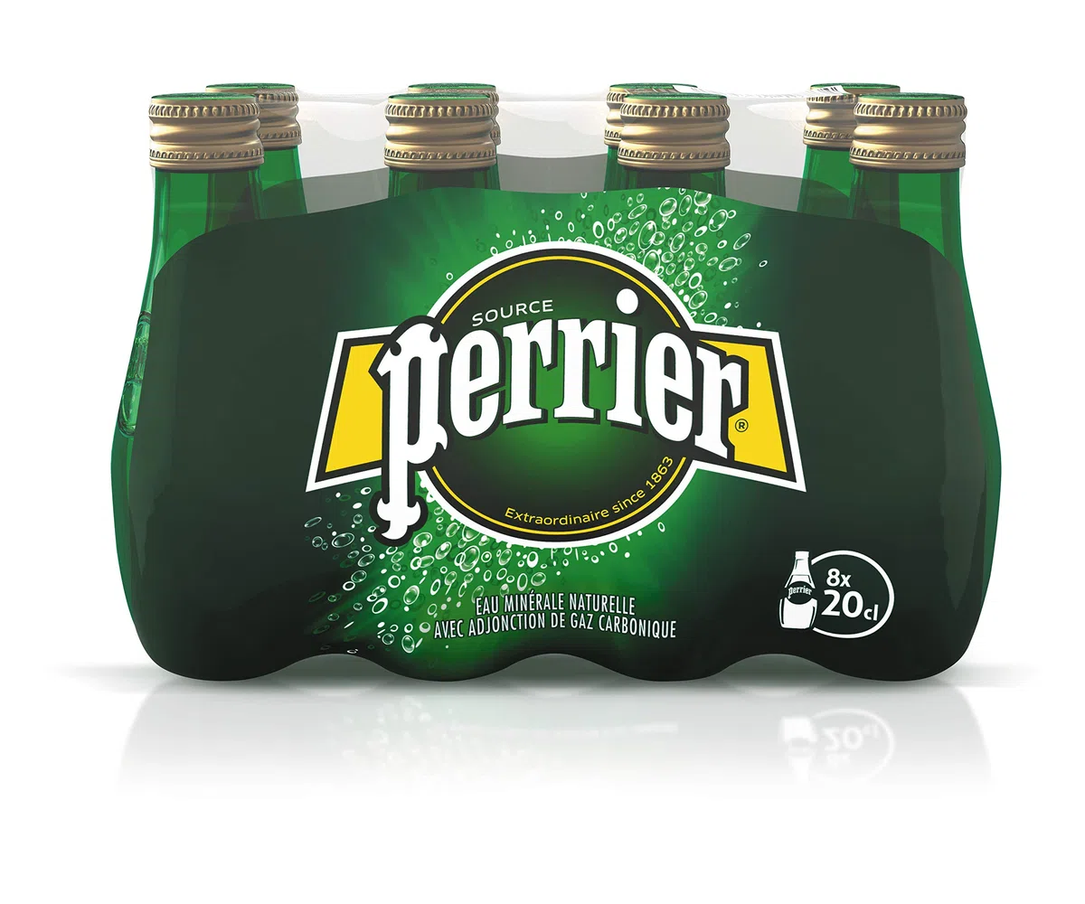 Perrier Natürliches Mineralwasser mit Kohlensäure – 8 Glasflaschen à 20 cl