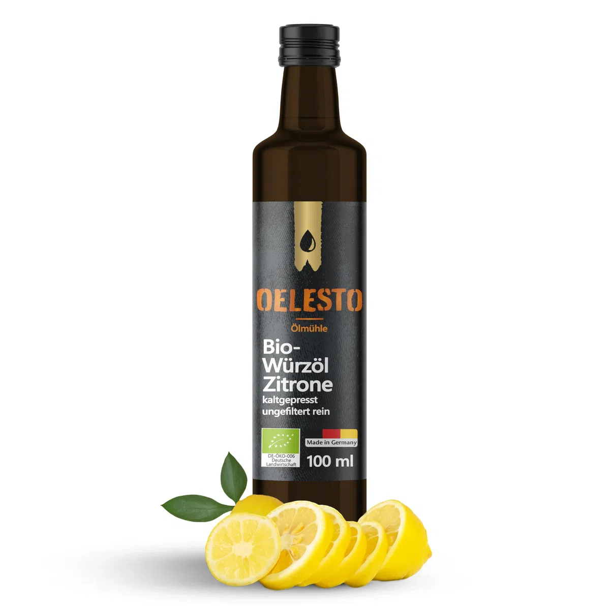 OELESTO® BIO Zitronenöl zum Verzehr kaltgepresst - Bio Rapsöl Zitrone, intensives Würzöl Zitrone zu Fisch, Meeresfrüchten, Desserts & Obstsalate