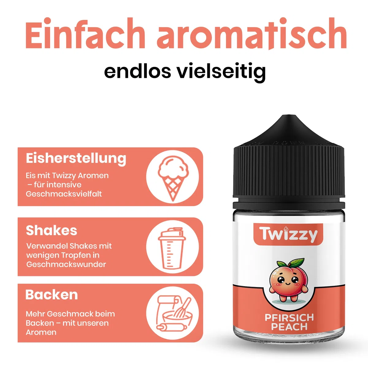 Twizzy Pfirsich Lebensmittelaroma 60ml - Konzentrat für Backen, Desserts & Getränke
