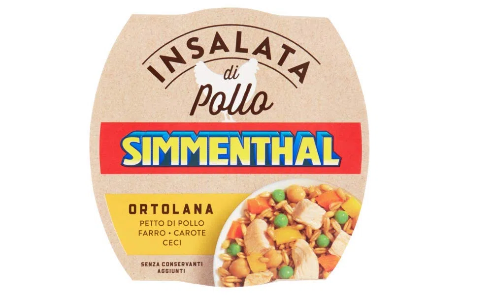3x Simmenthal Insalata Di Pollo Ortolana Hühnersalat Hühnerbrust mit Dinkel, Karotten und Kichererbsen Fertiggericht Frei von Konservierungsstoffen 160g
