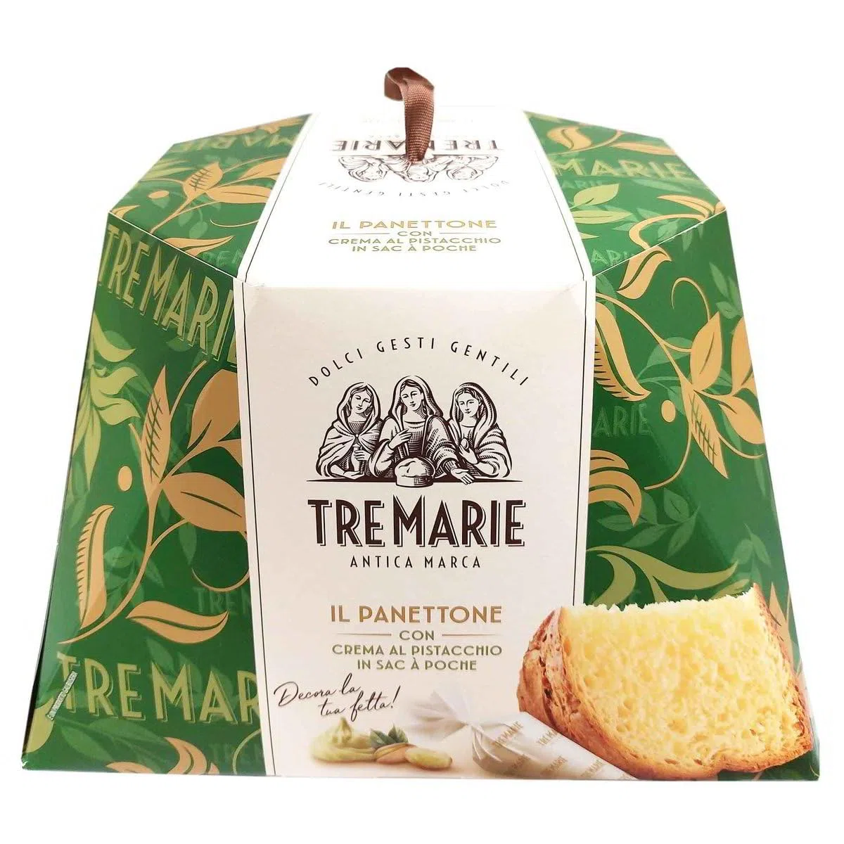 Tre Marie Panettone Pistaziencreme 950 g italienischer Weihnachtskuchen mit Beutel zum Aufspritzen (sac à poche) – weich & duftend, Mailänder Tradition Geschenkverpackung + Italian Gourmet polpa 400g