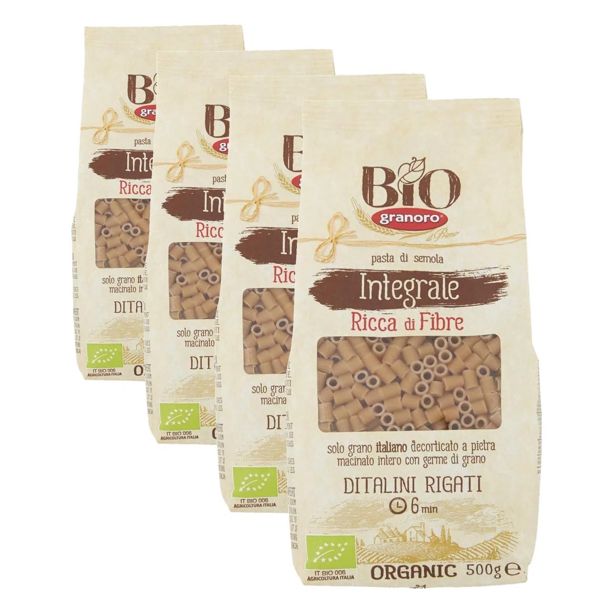 Bio granoro Integral gestreifte Fingern, 500g (Packung mit 4)